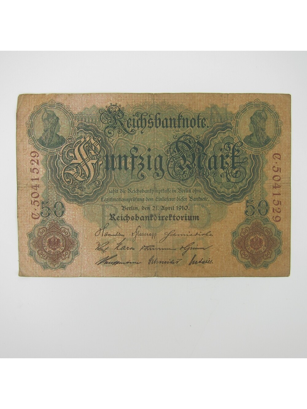 German 50 Mark Banknote Paper Currency Berlin Germany Antique Original 1910